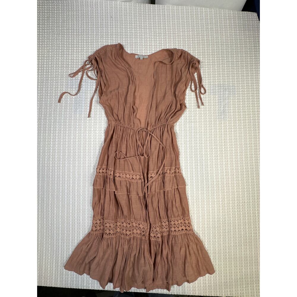 Love Tree Boho Mini Dress Dusty Rose Lace Trim Tiered Peasant Festival Size S